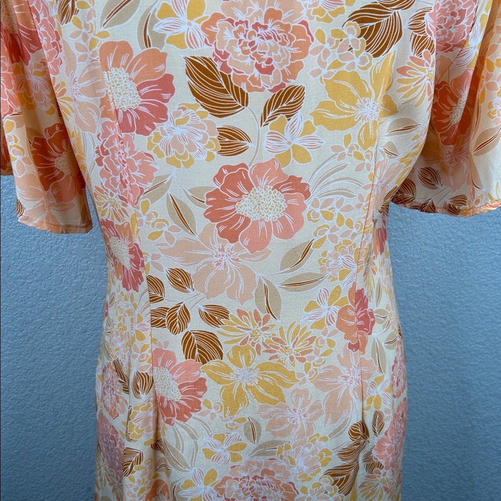 Oliveaceous Coral Orange Floral Boho Summer Casual Button Down Dress Size Small - Picture 5 of 7